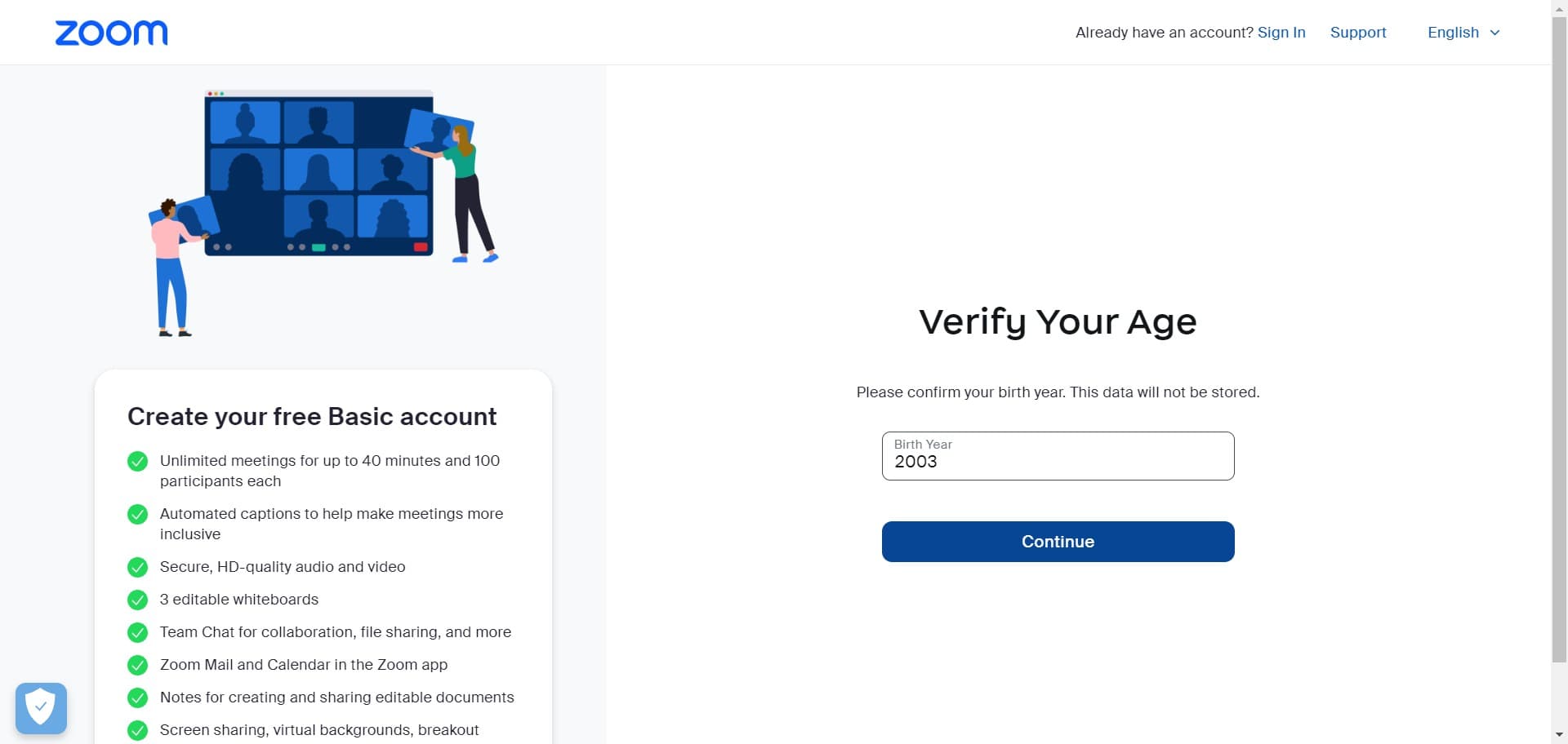 Click Continue on initial screen