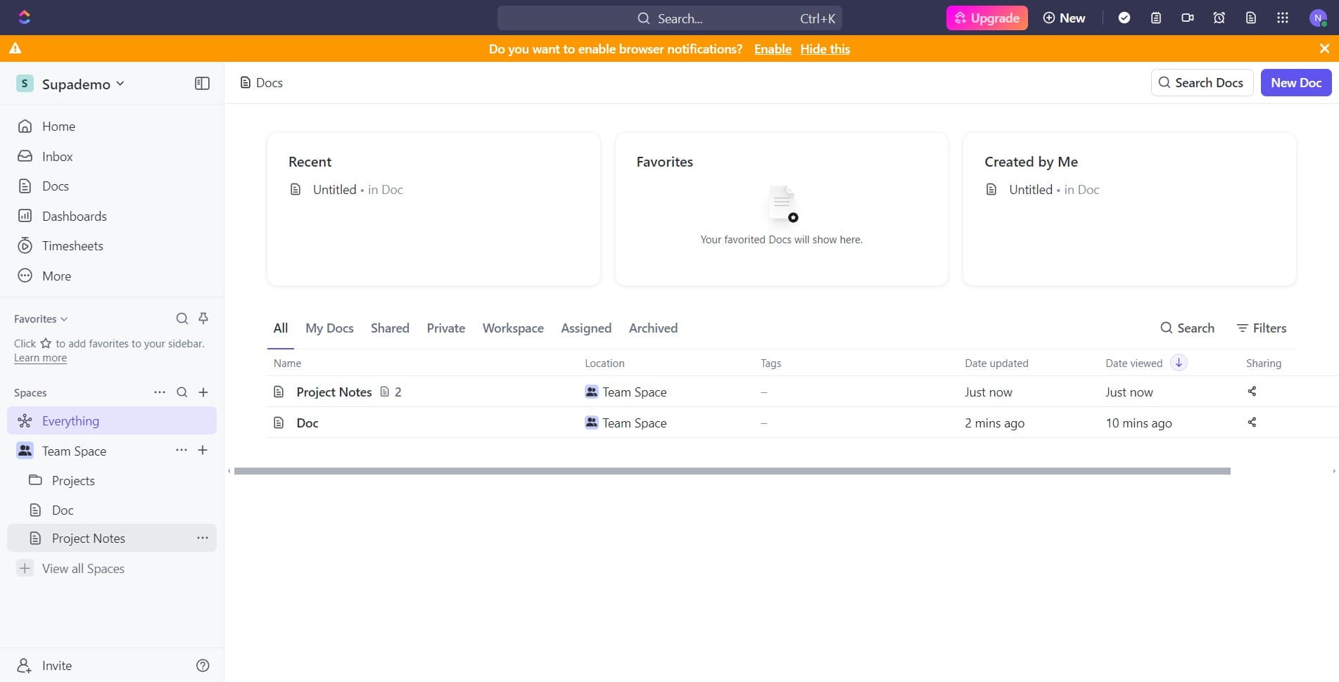 Organize within Project Notes