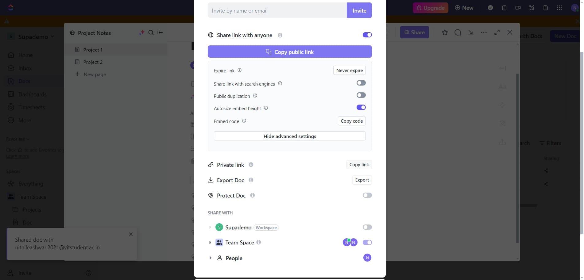 Copy the private link