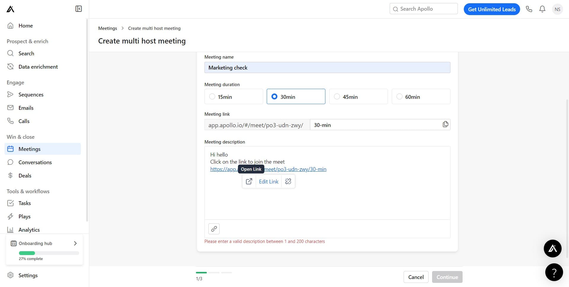 Copy and distribute the meeting link