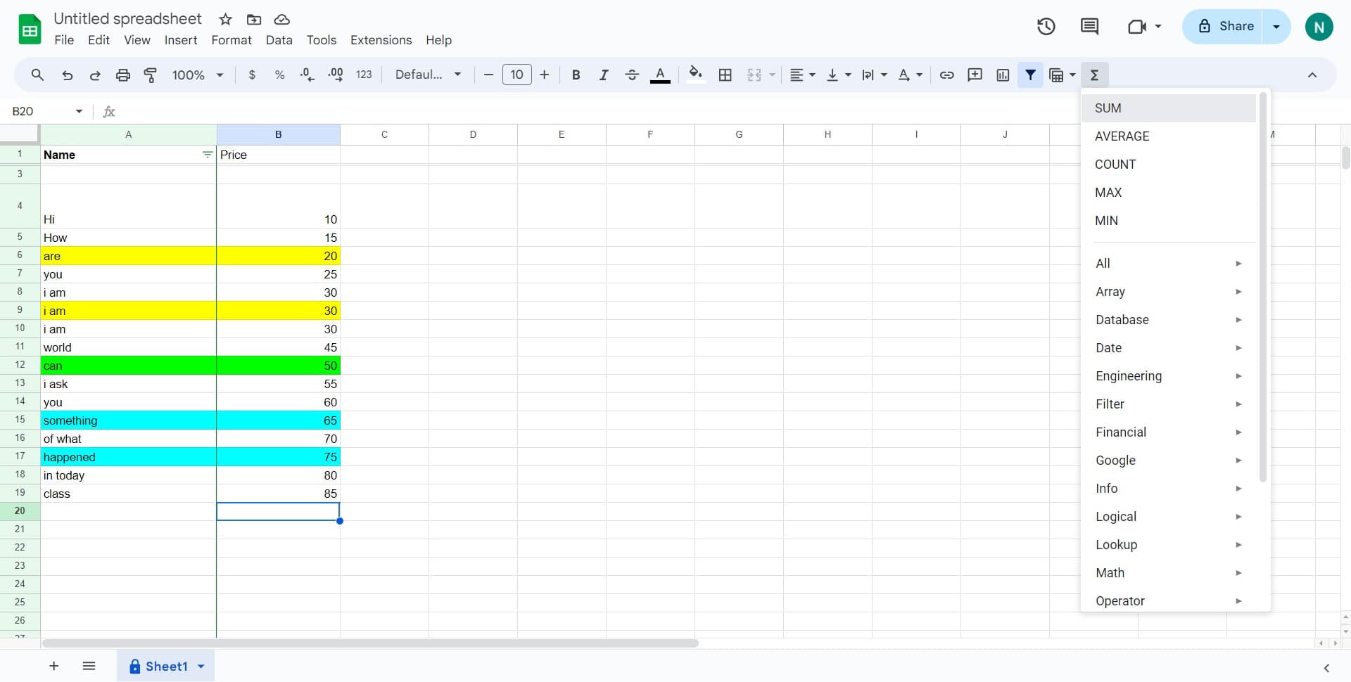 Select the SUM function