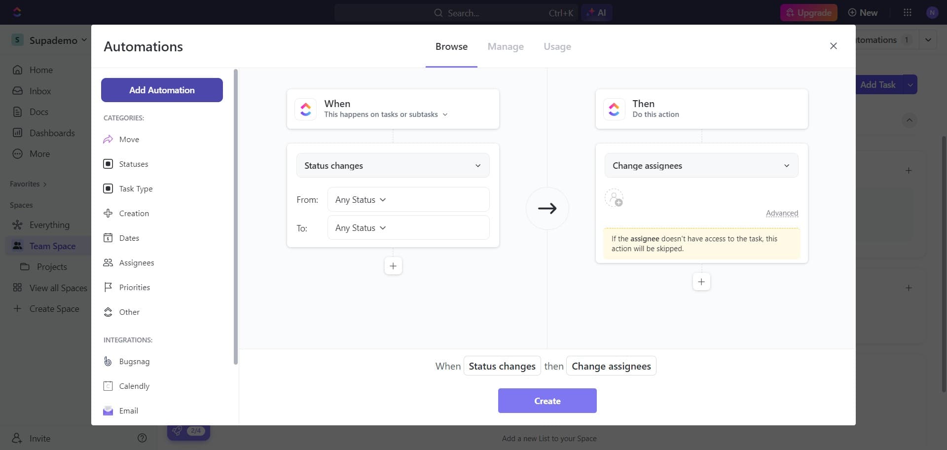 Confirm automation creation