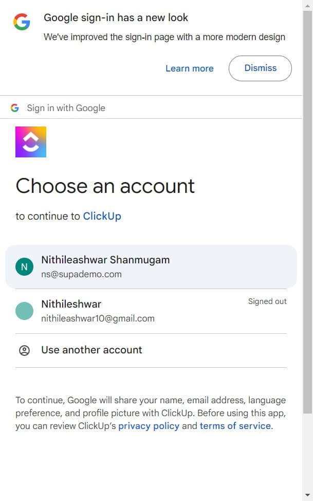 Select your Google account