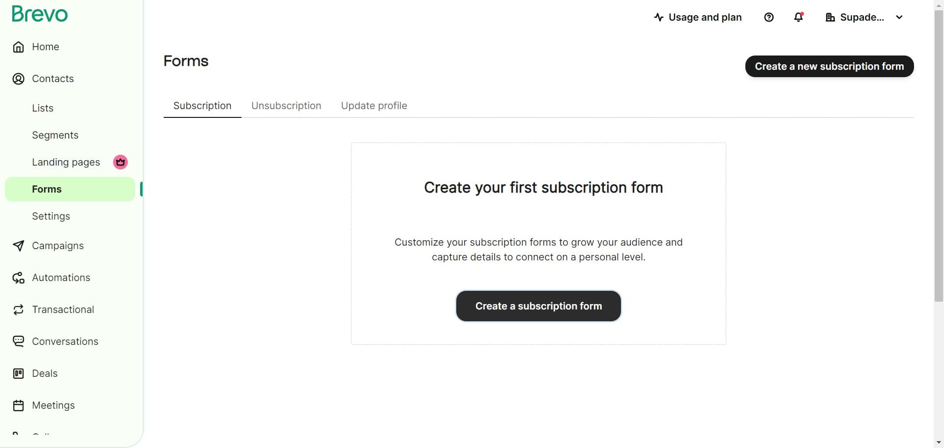Create a new subscription form