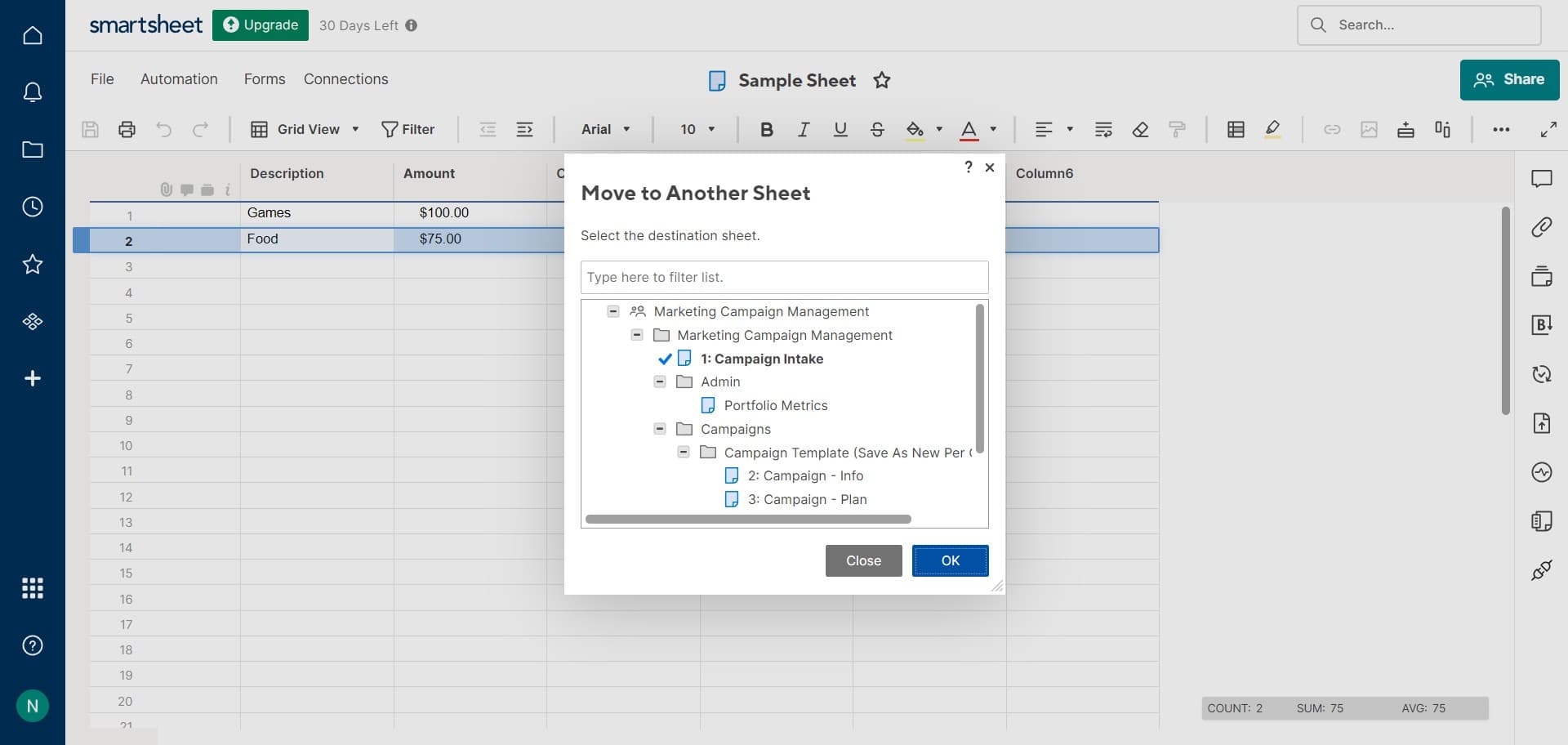 Confirm the move action