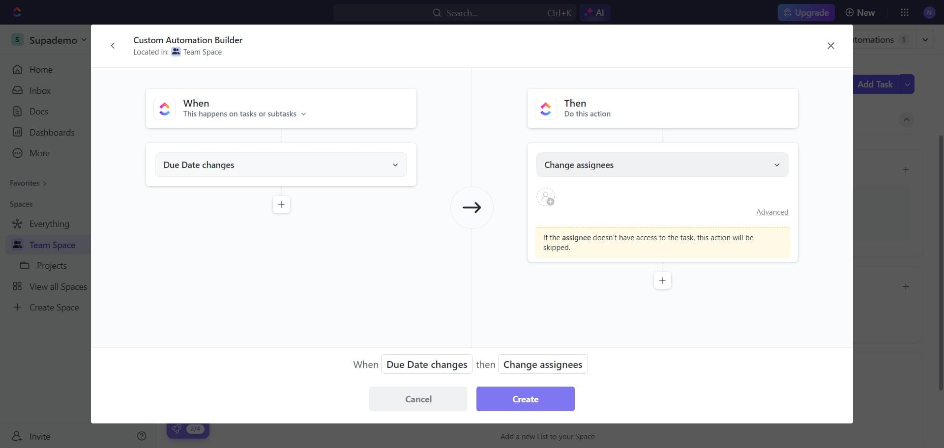 Select assignee change action