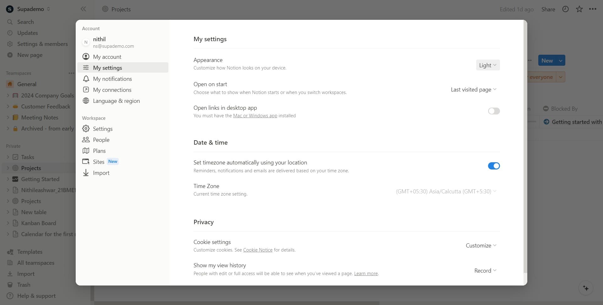 Access the appearance settings