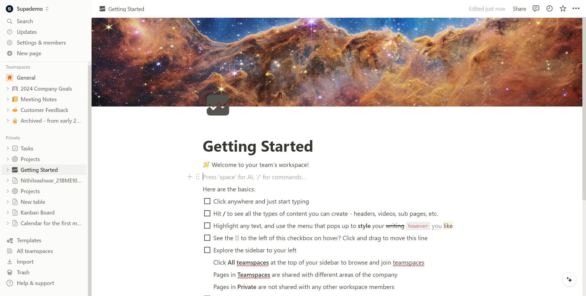 Open your Notion workspace
