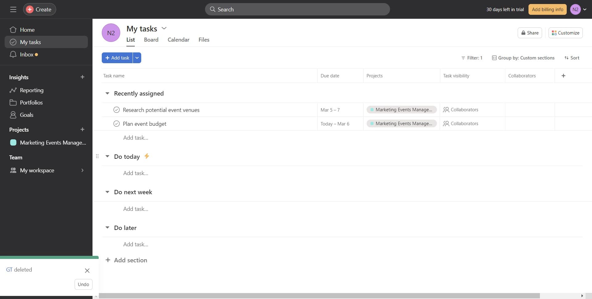 Return to your task list