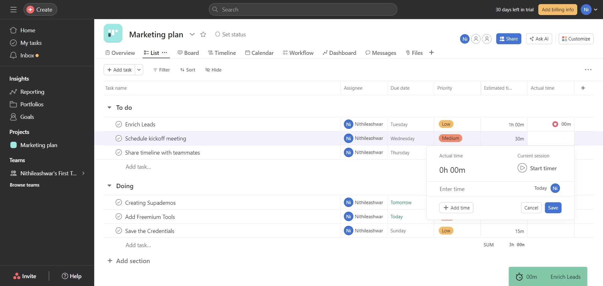 Enter hours and minutes