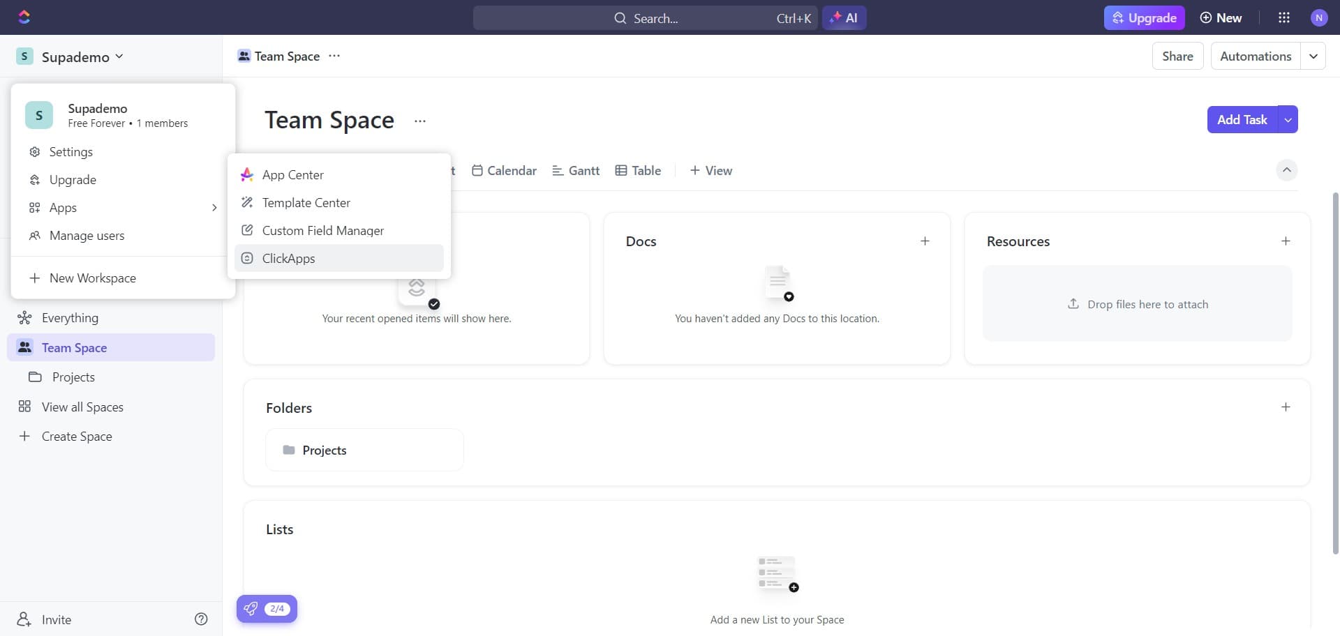 Open the ClickApps menu