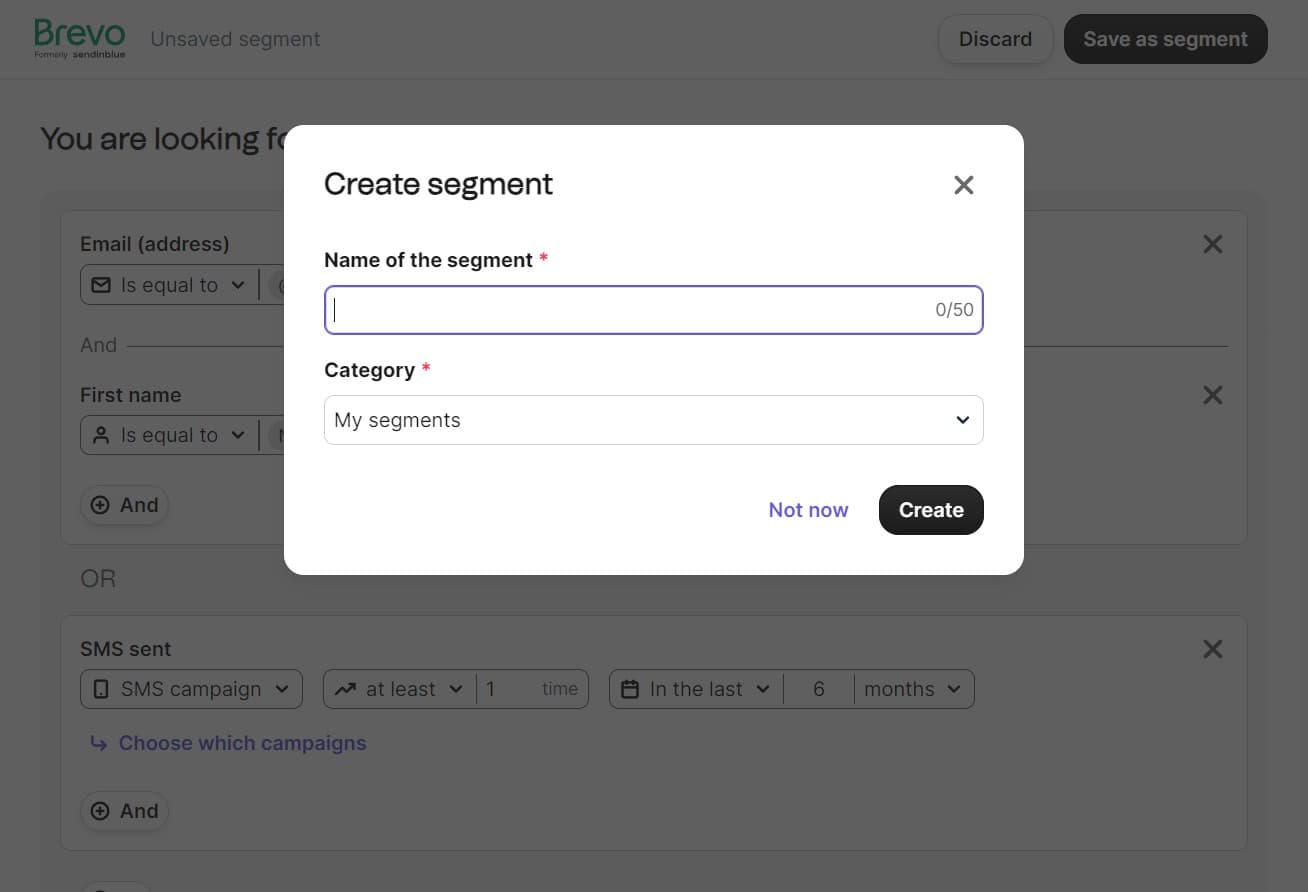Enter segment details
