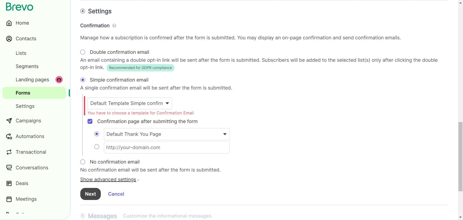 Complete form configuration