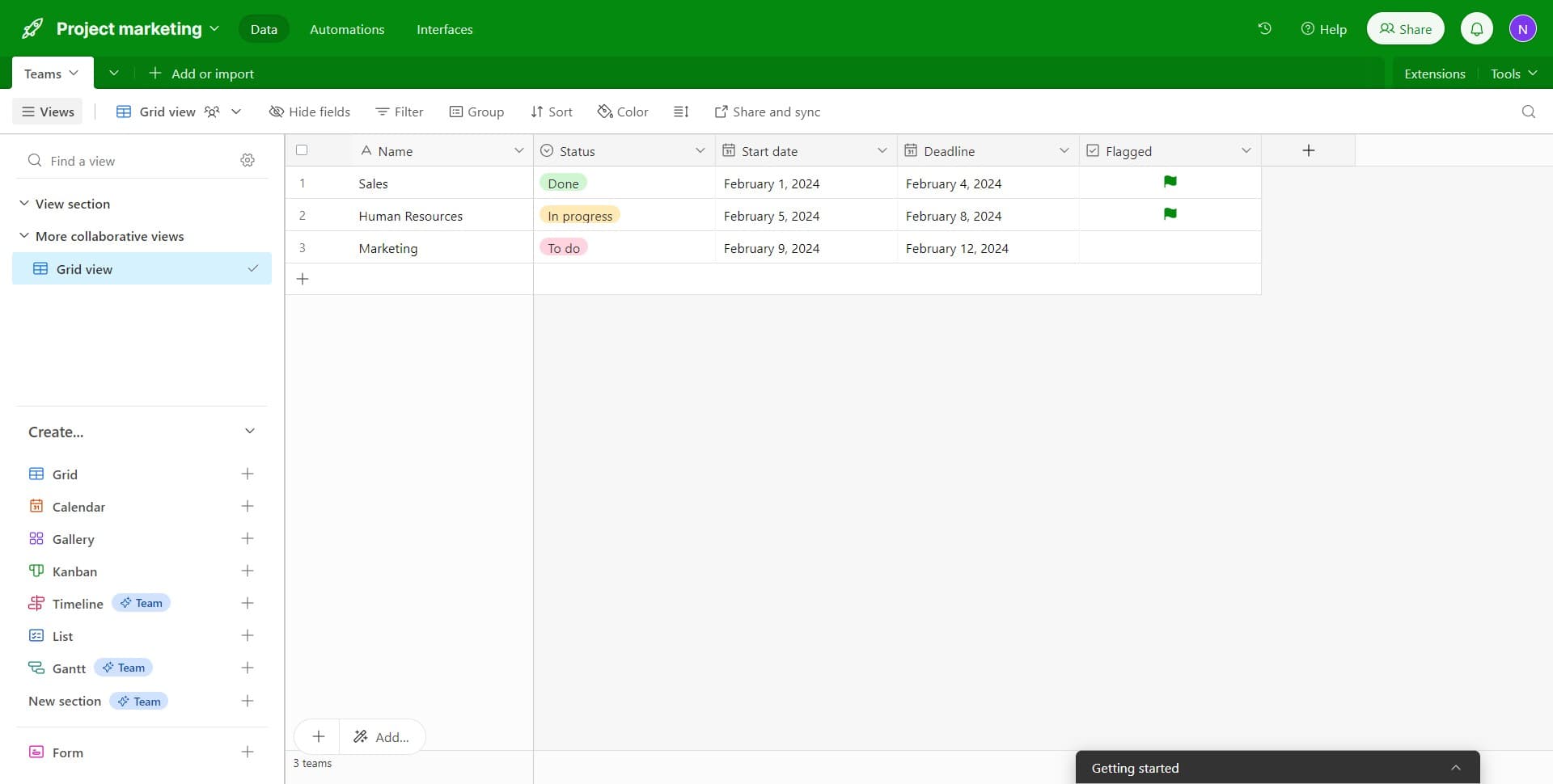 Click on the field name