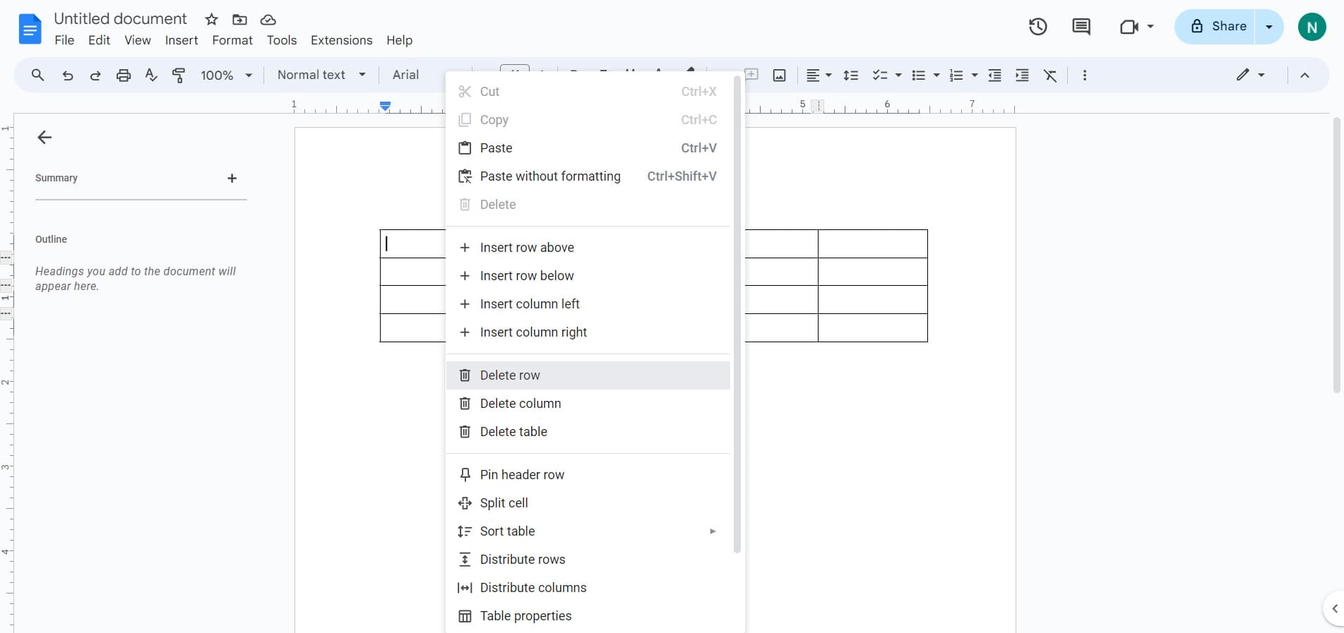 Delete an unwanted row