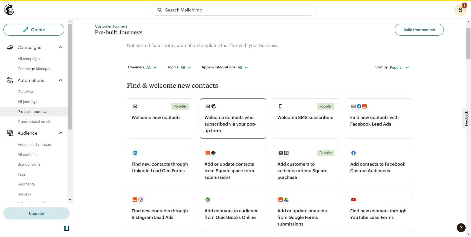 Select Welcome contact journey