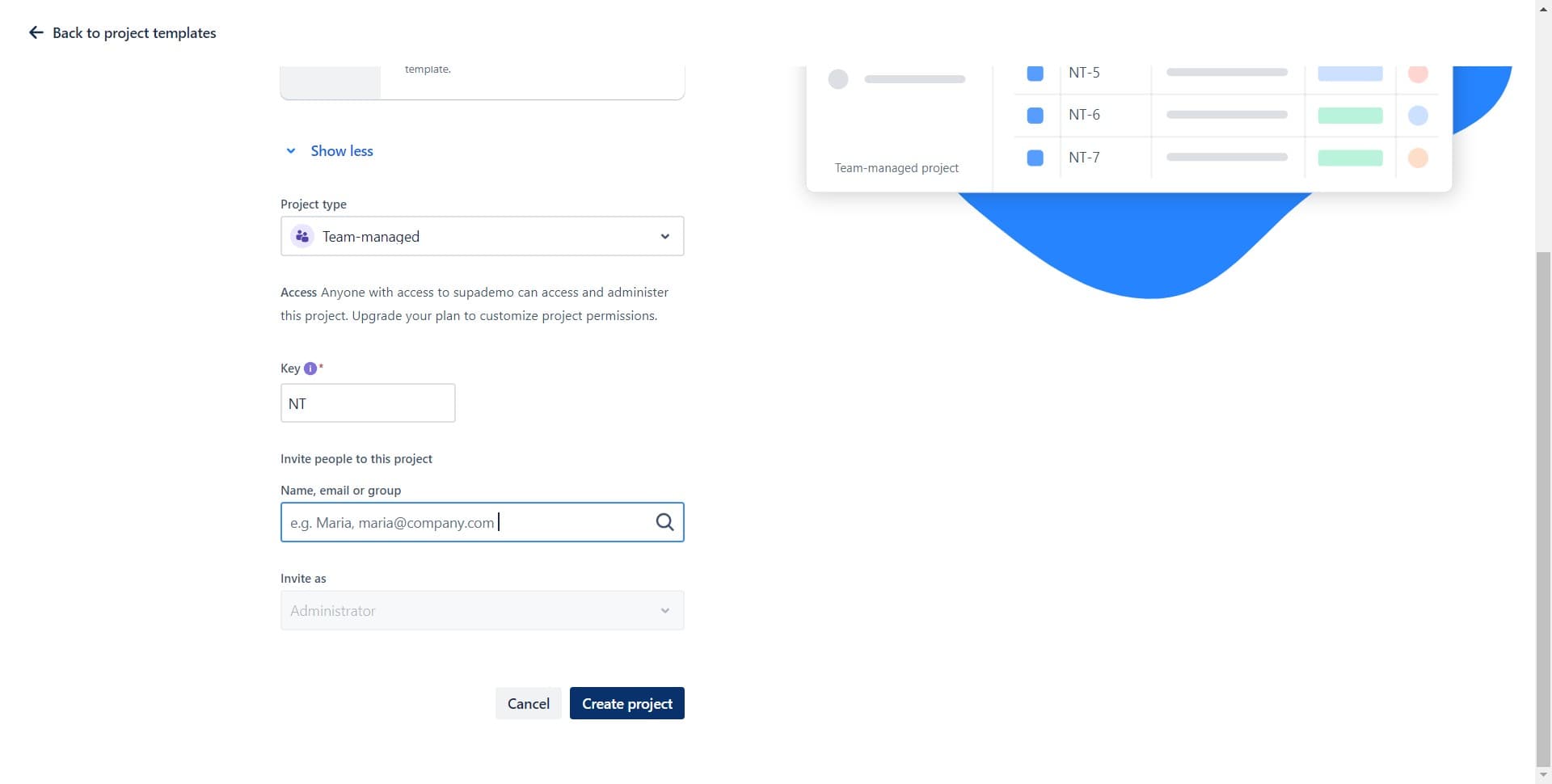 Review and finalize project creation