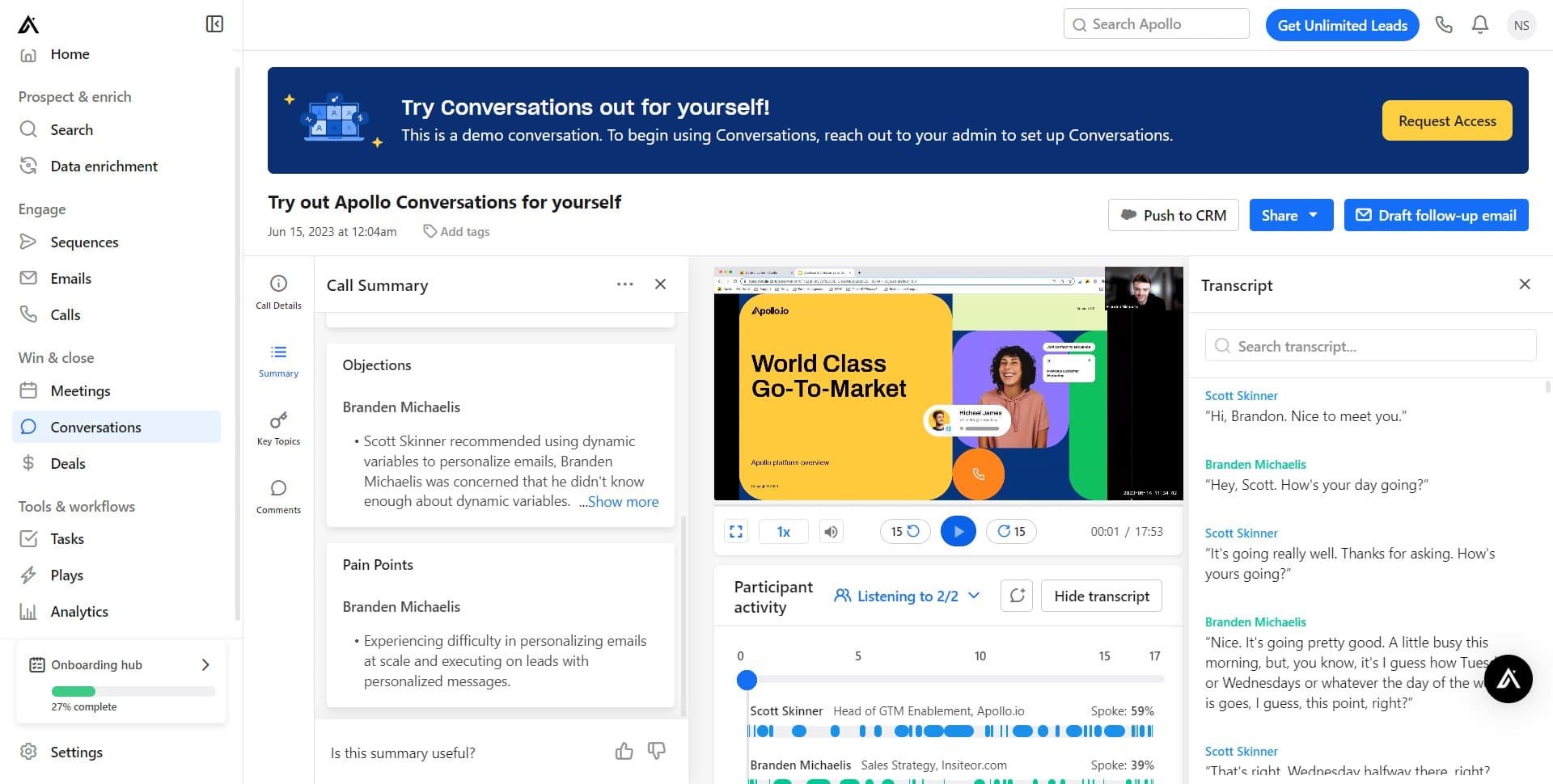 Open a conversation thread