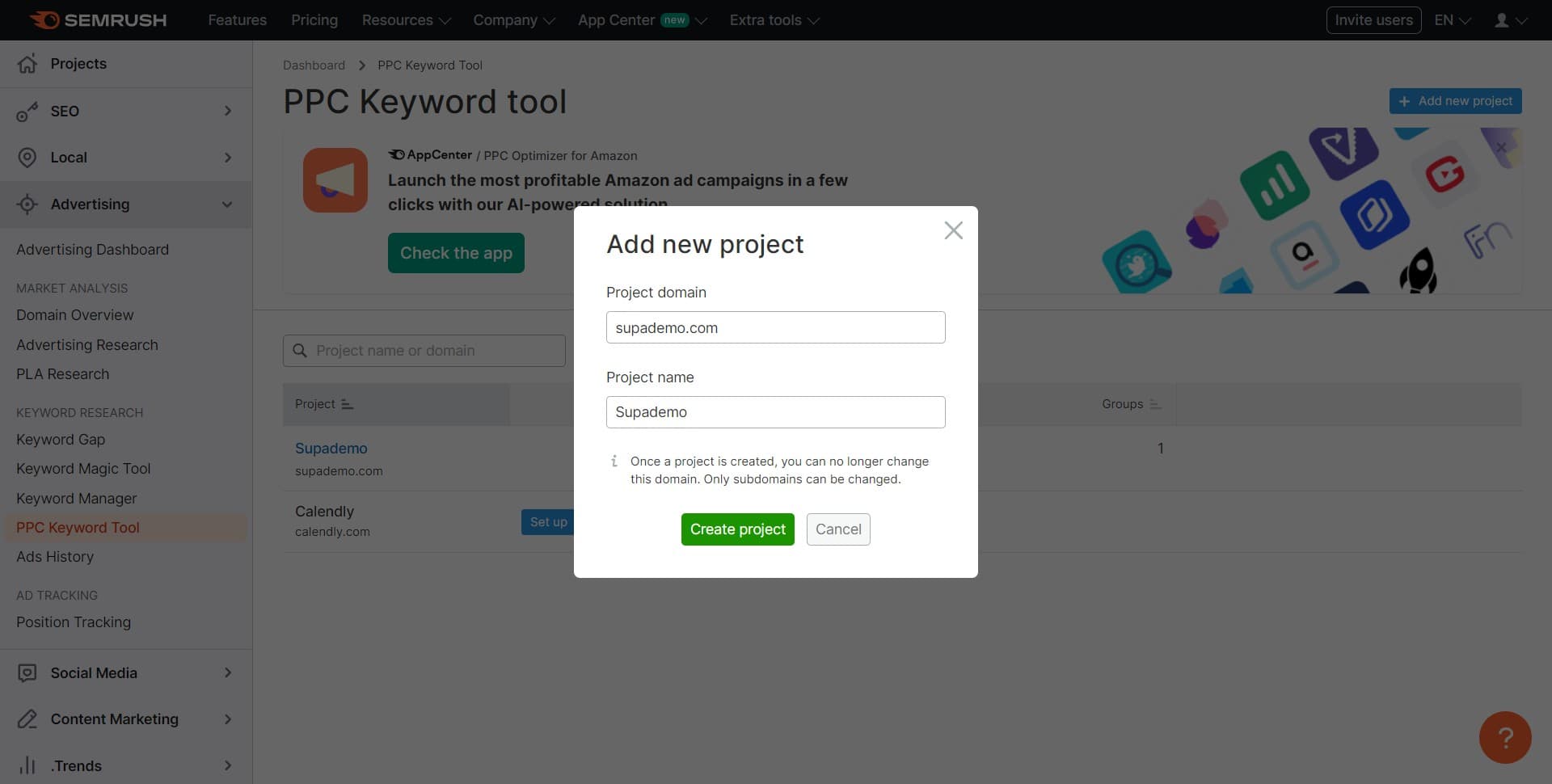Click on Create project