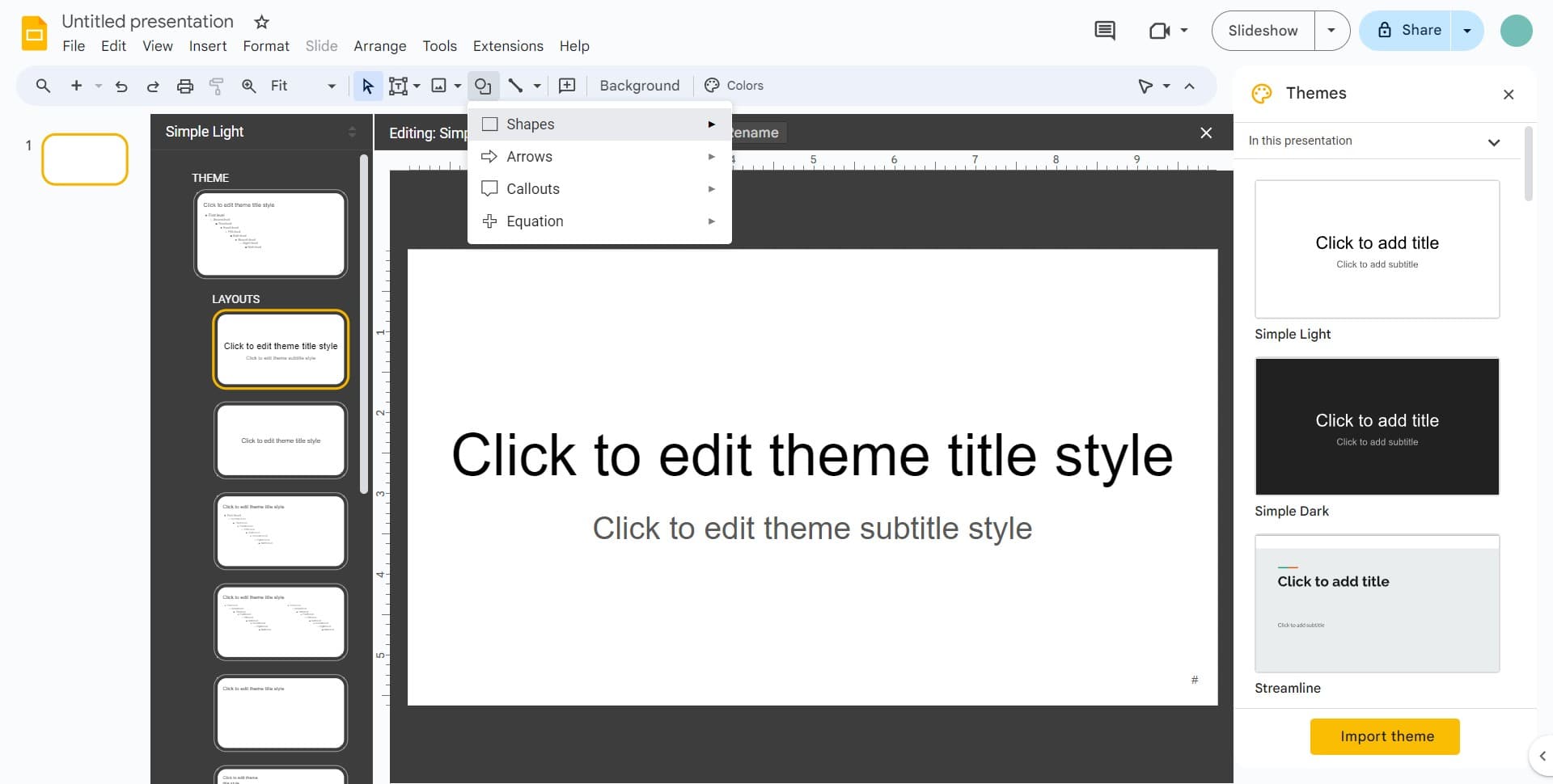 Choose Shapes option