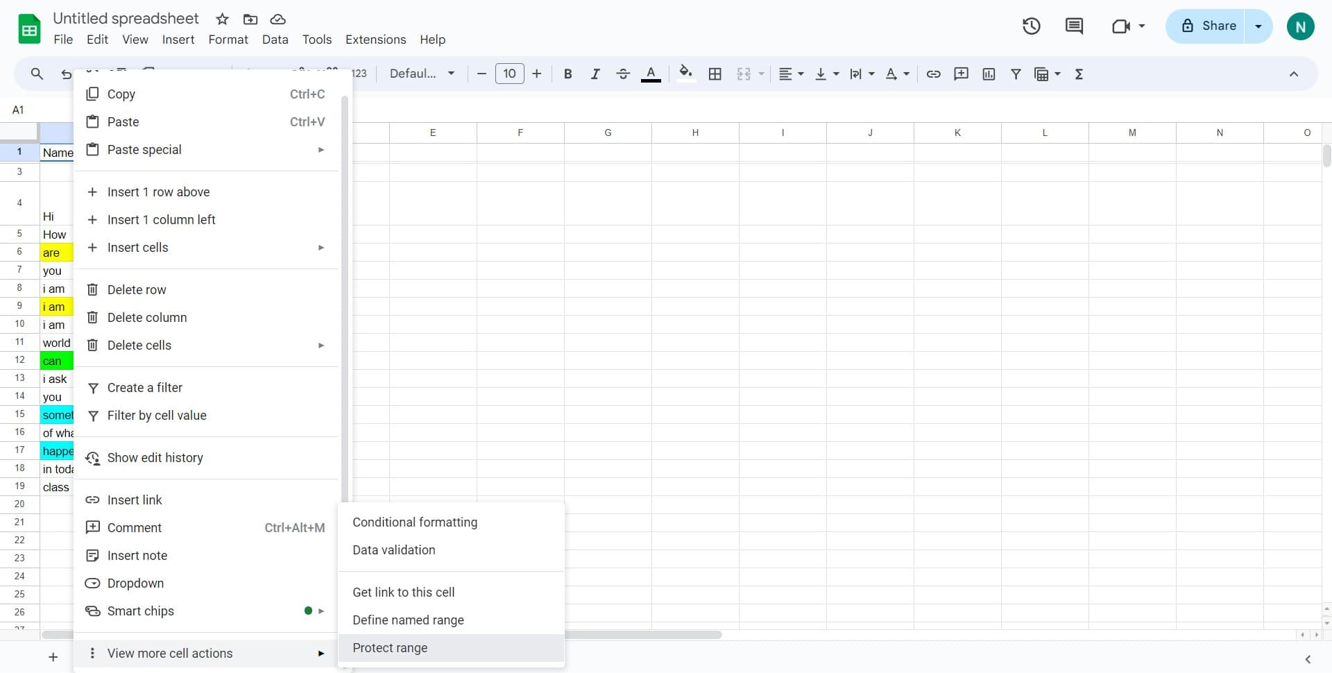 Select Protect range