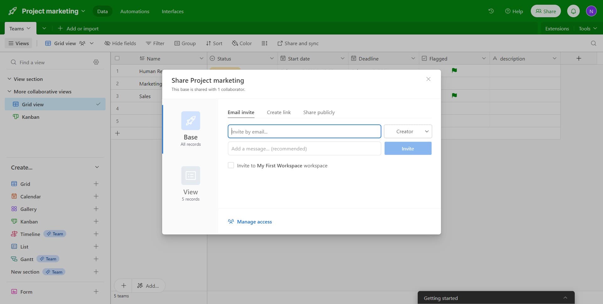 Select sharing scope