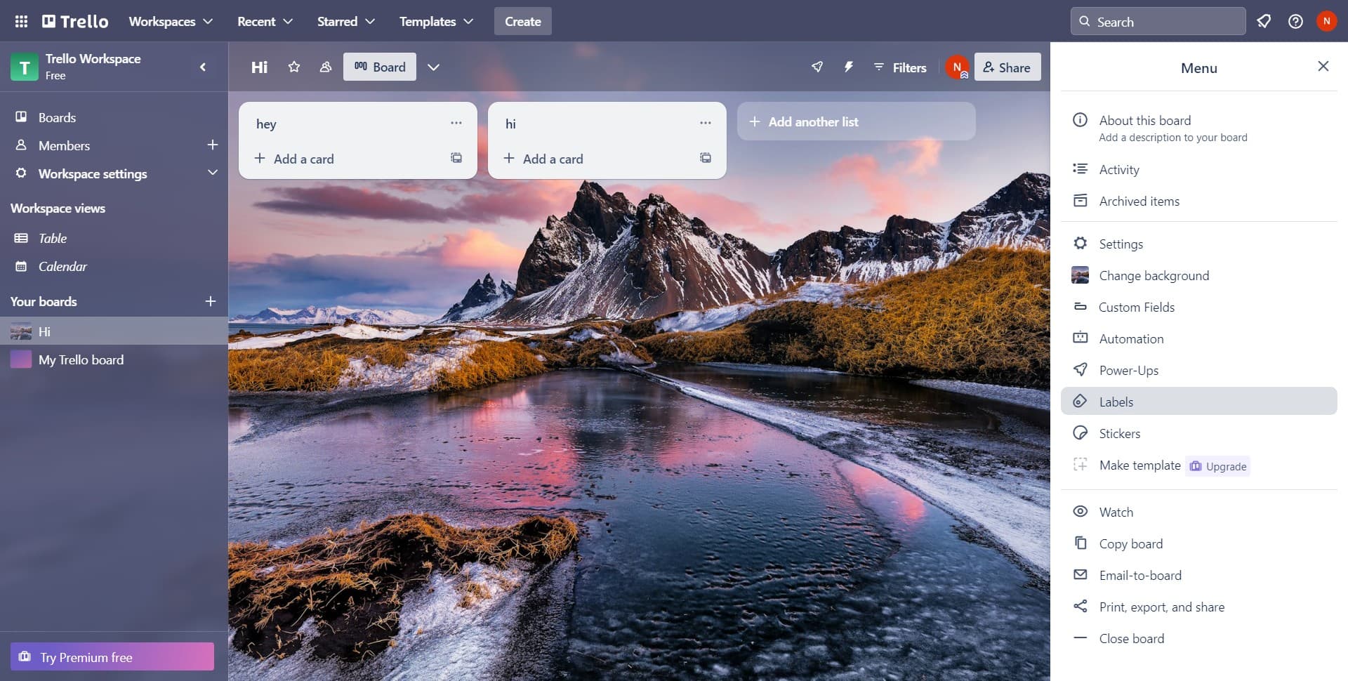 Open the Labels section