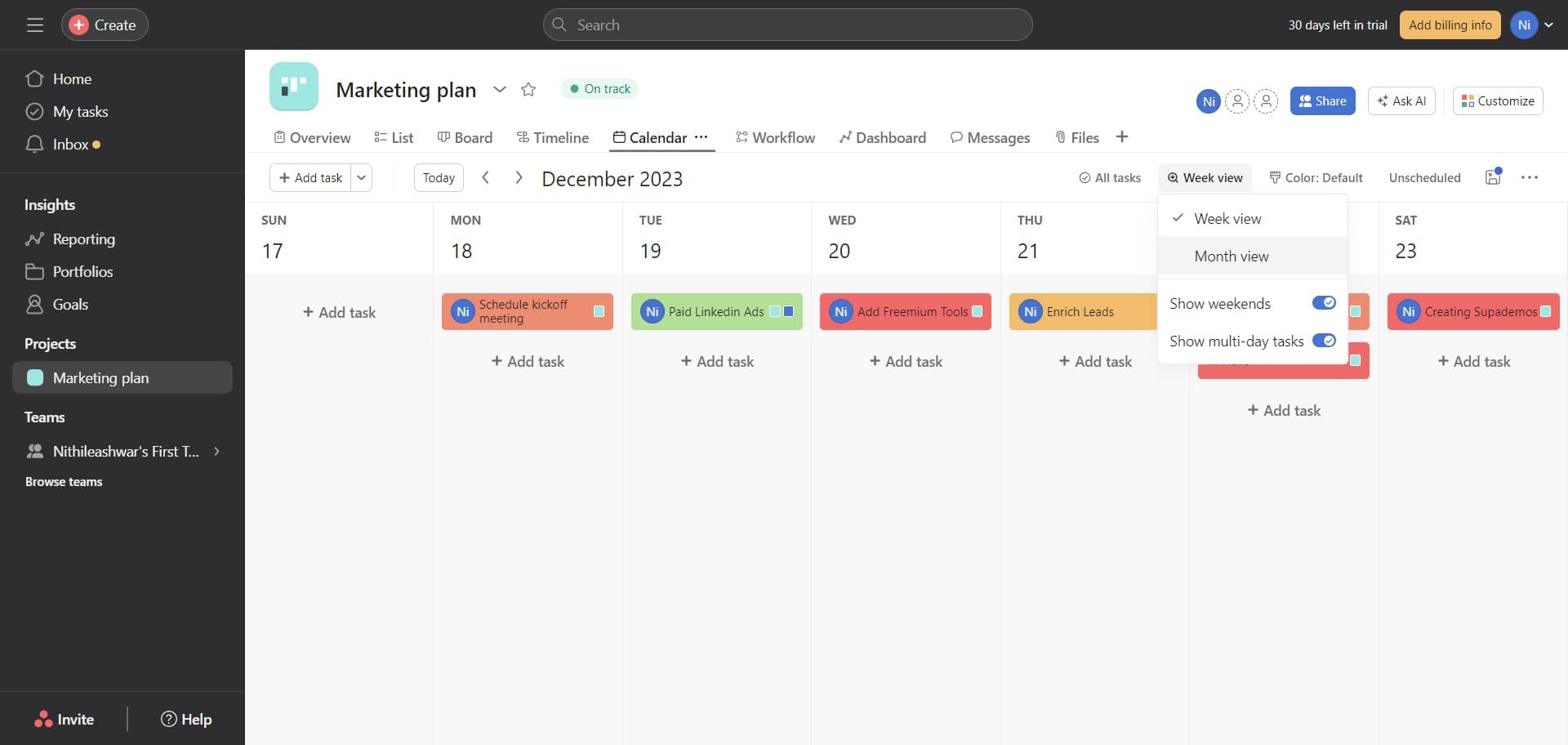 Switch to Month view