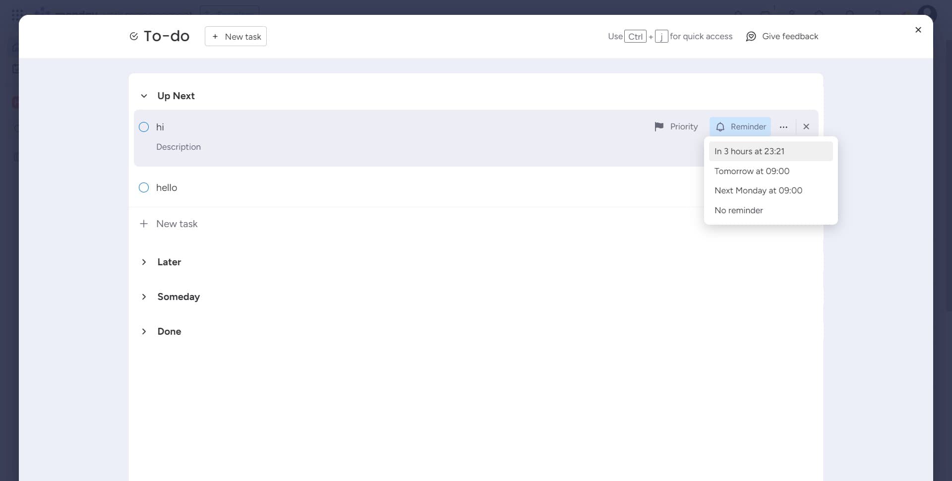 Schedule reminder for 3 hours