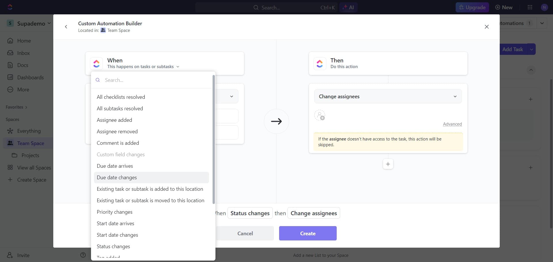 Choose due date change trigger