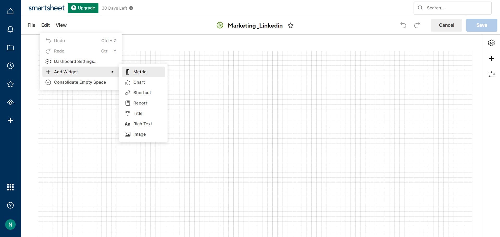 Select Metric widget type