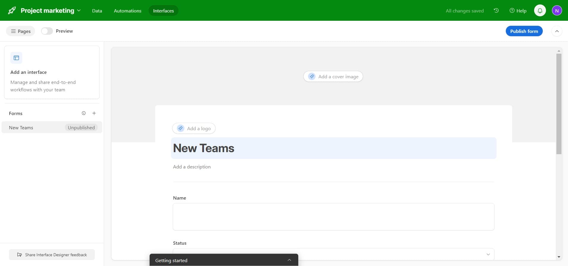 Configure first field