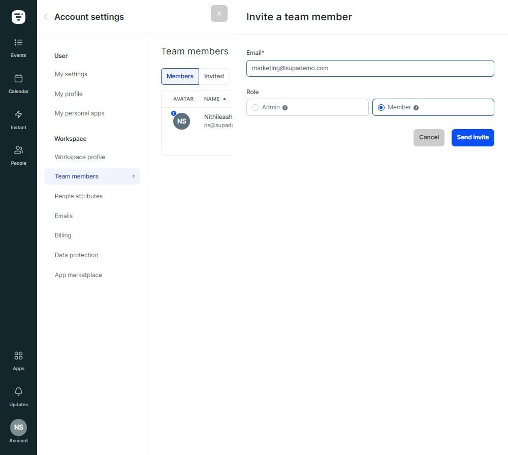 Click on Send invite