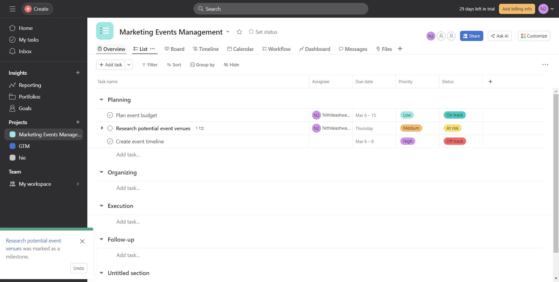 Explore milestone examples