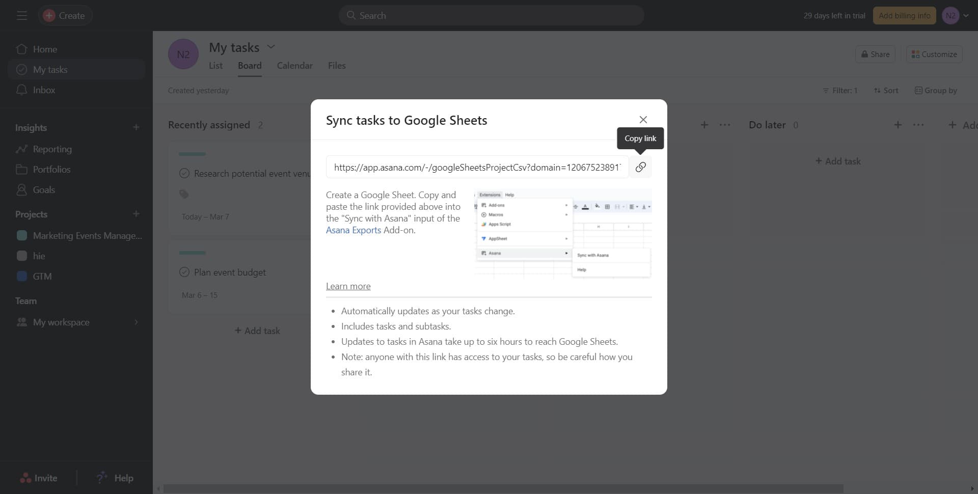 Confirm the sync action
