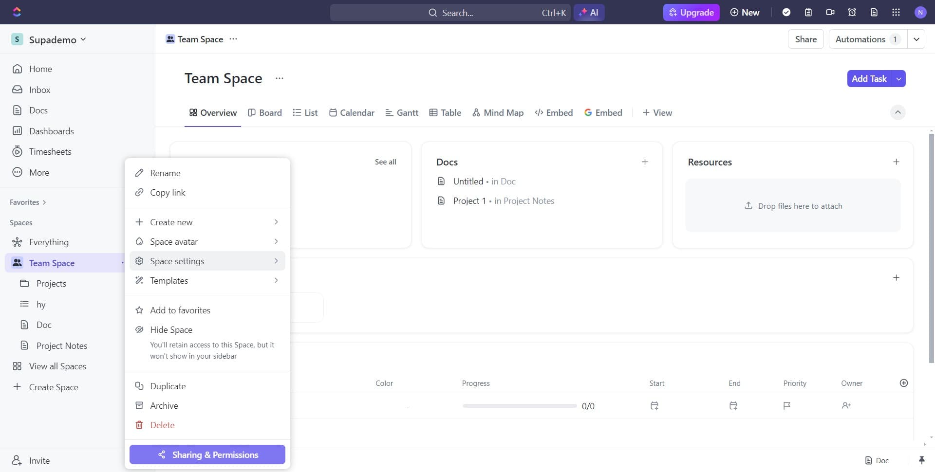 Navigate to Space settings
