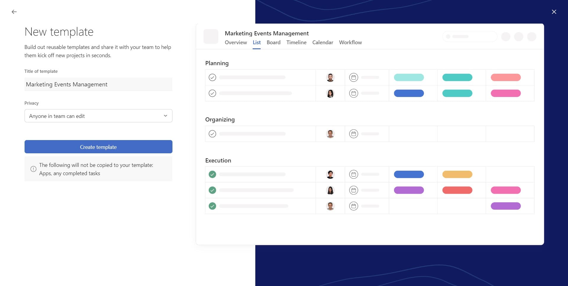 Click on 'Create template'