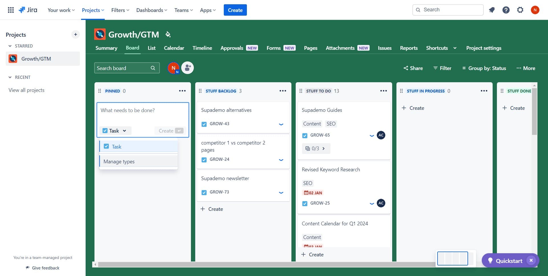 Click on Manage types