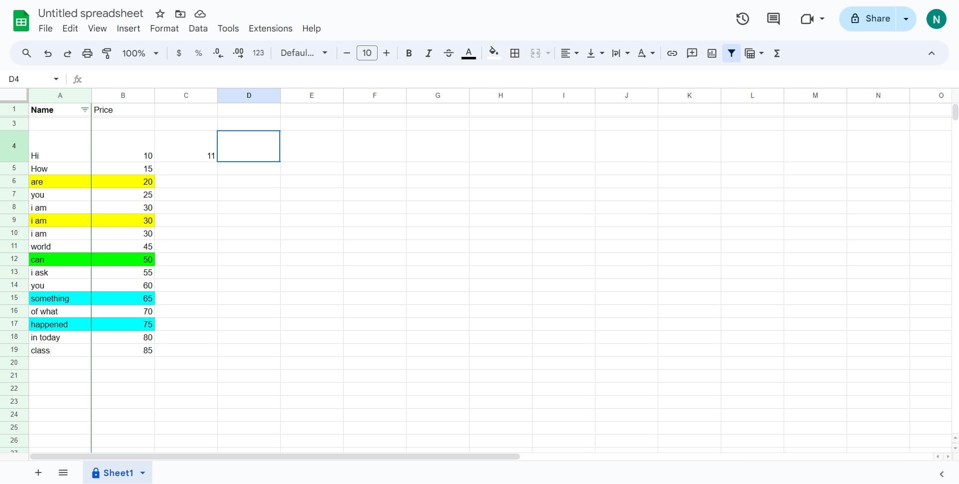 Click on an empty cell