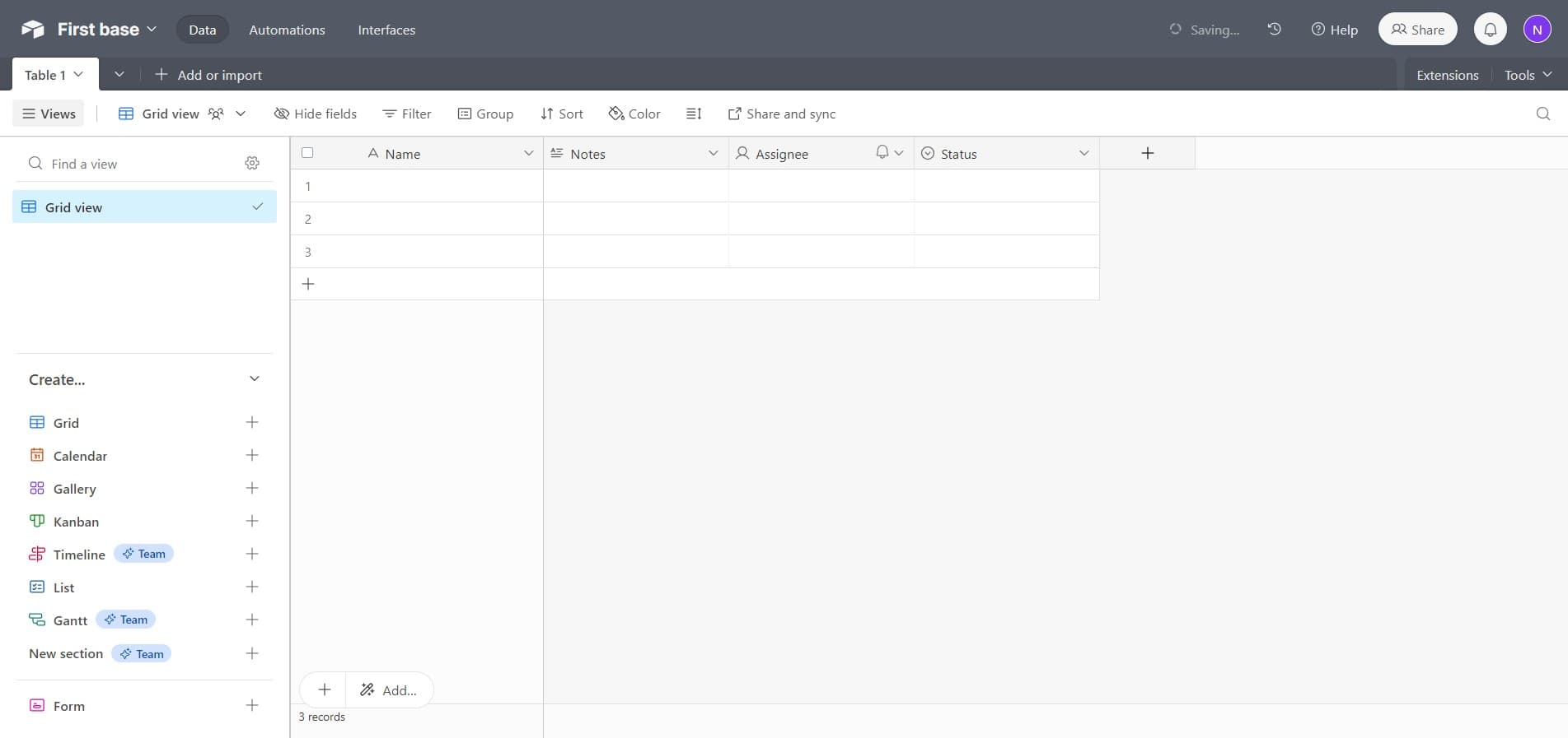 Configure table fields