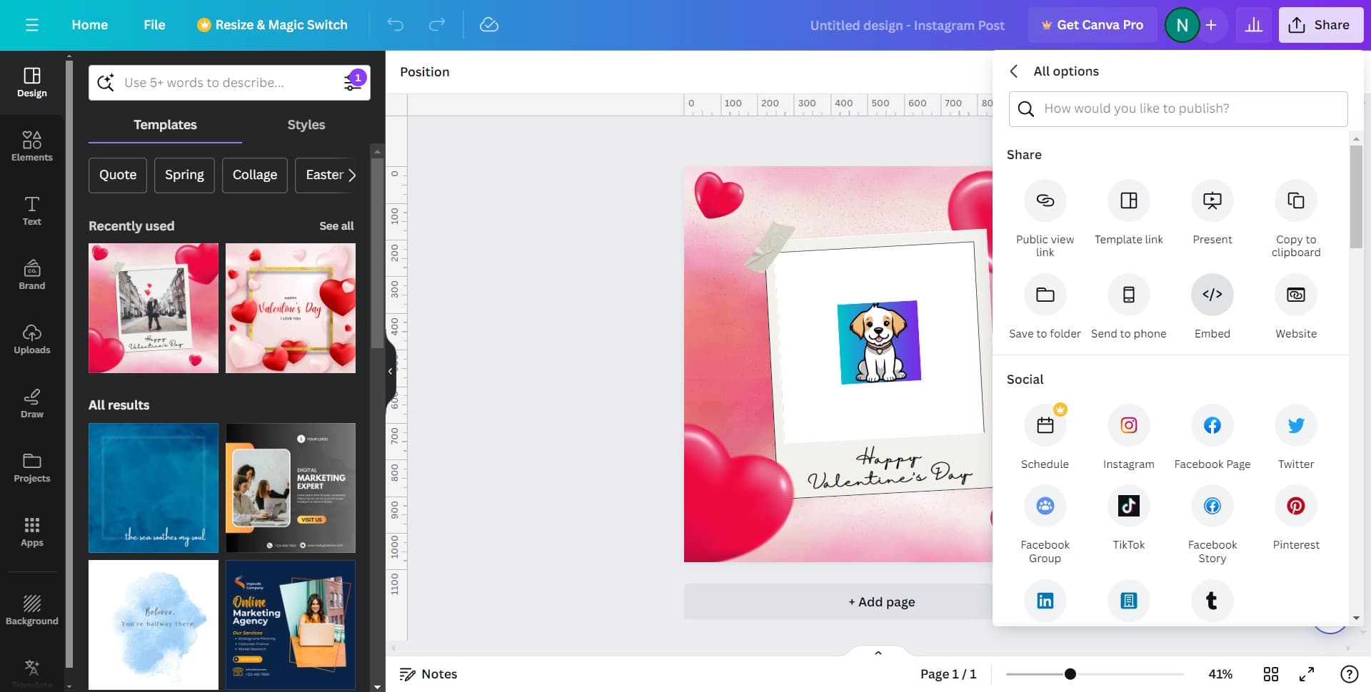 Select the embed option