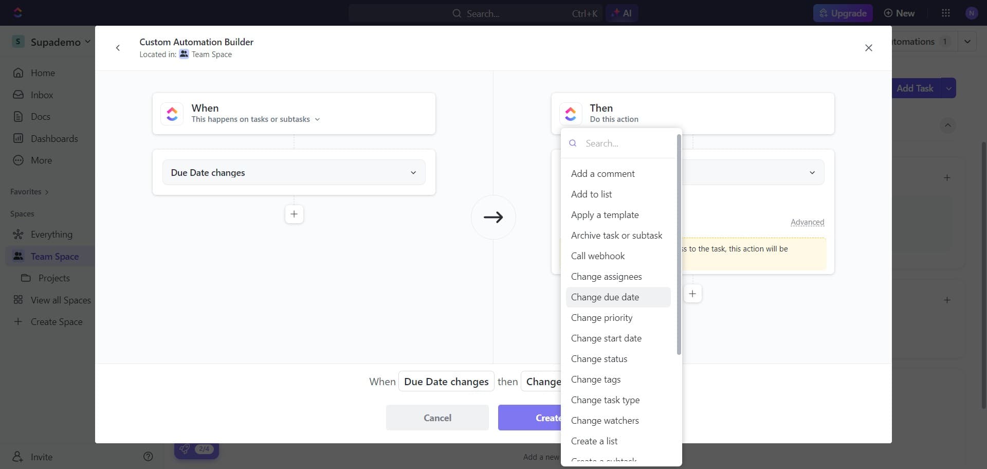 Select due date modification action