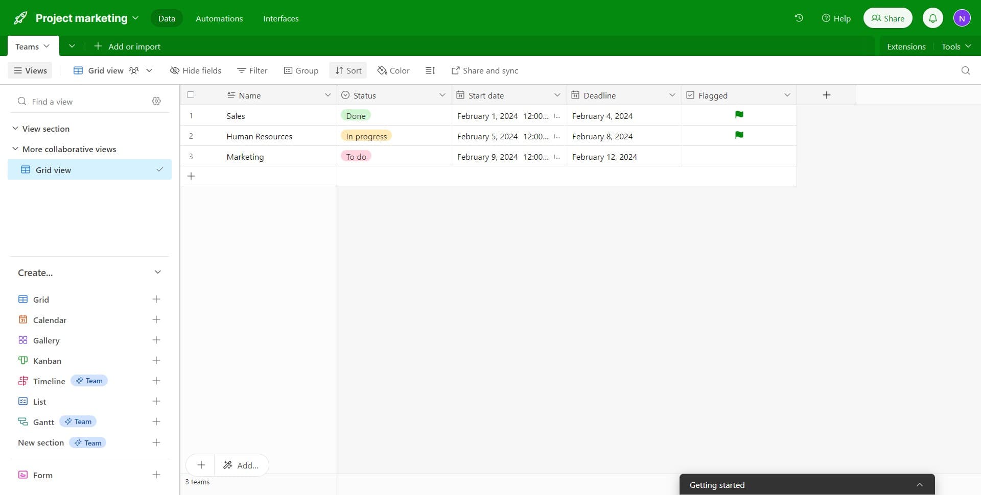 Select the Sort option