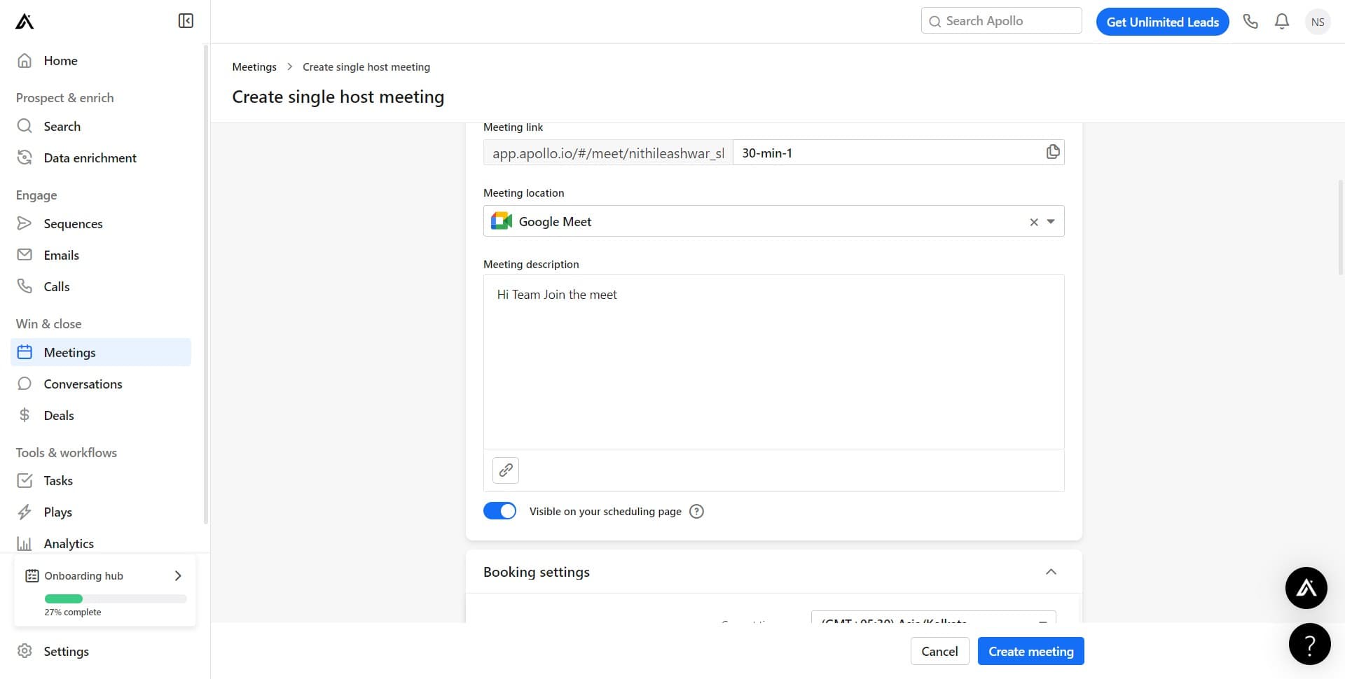 Continue configuring meeting details