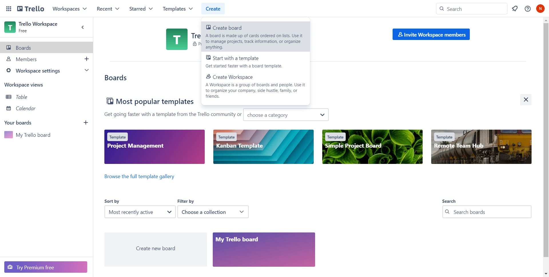 Select board creation option