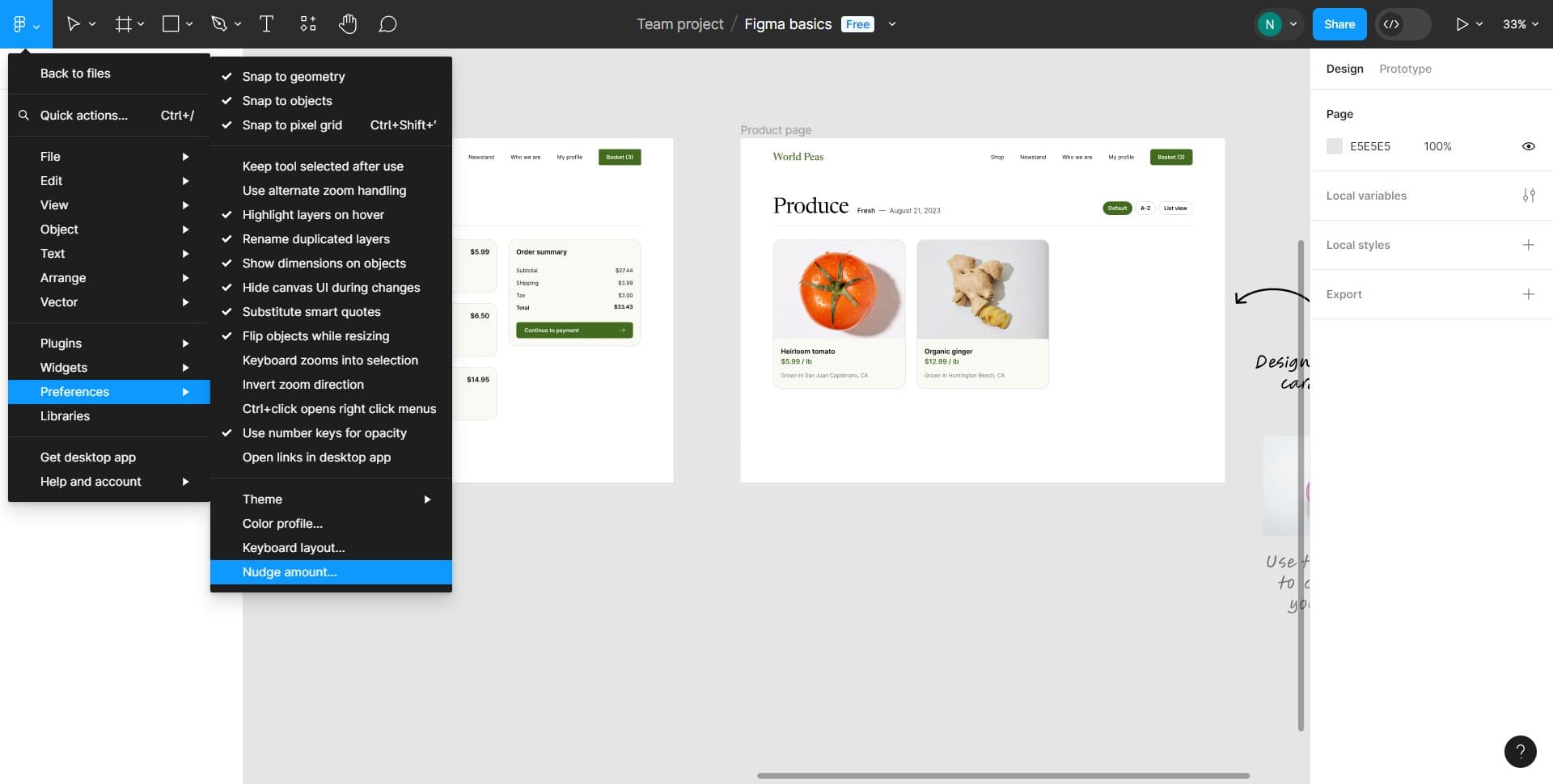Click on nudge amount setting