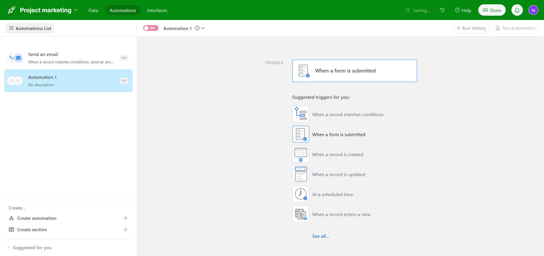 Select form submission trigger