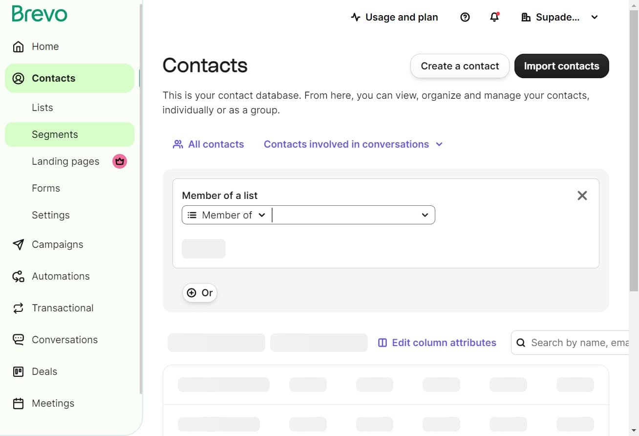 Access the Segments section