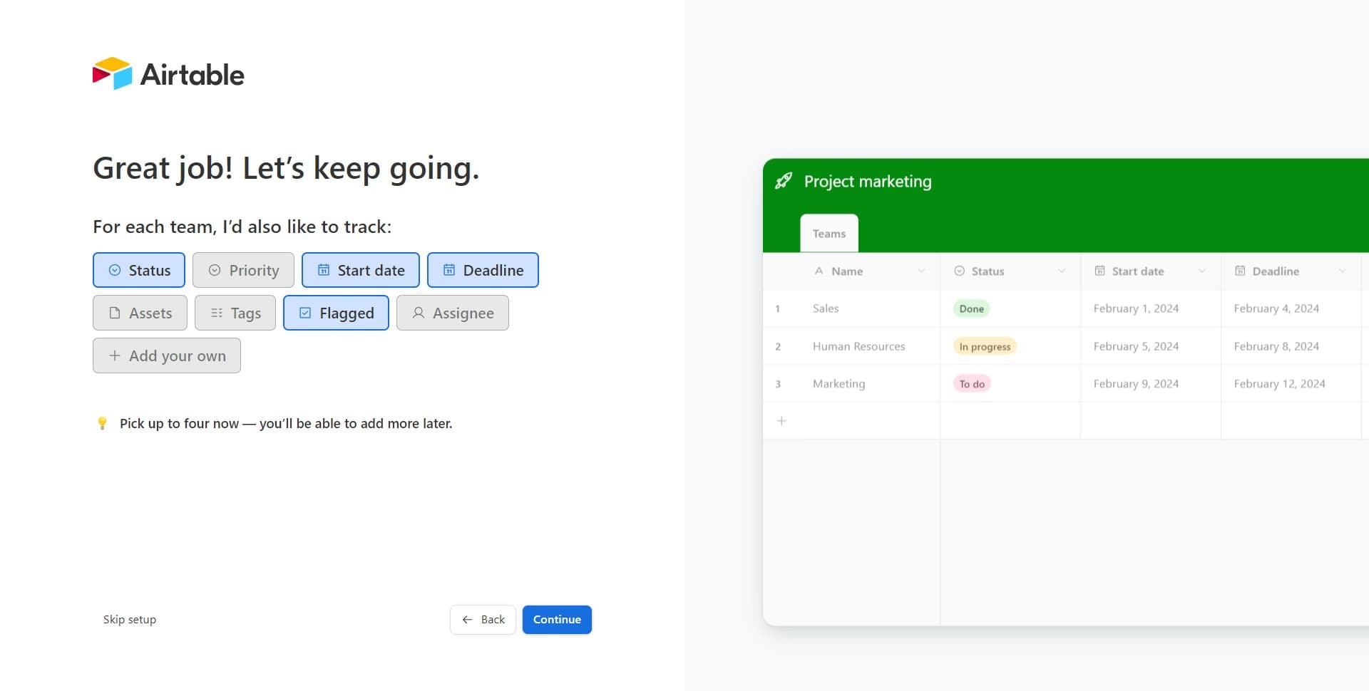 Confirm and continue setup
