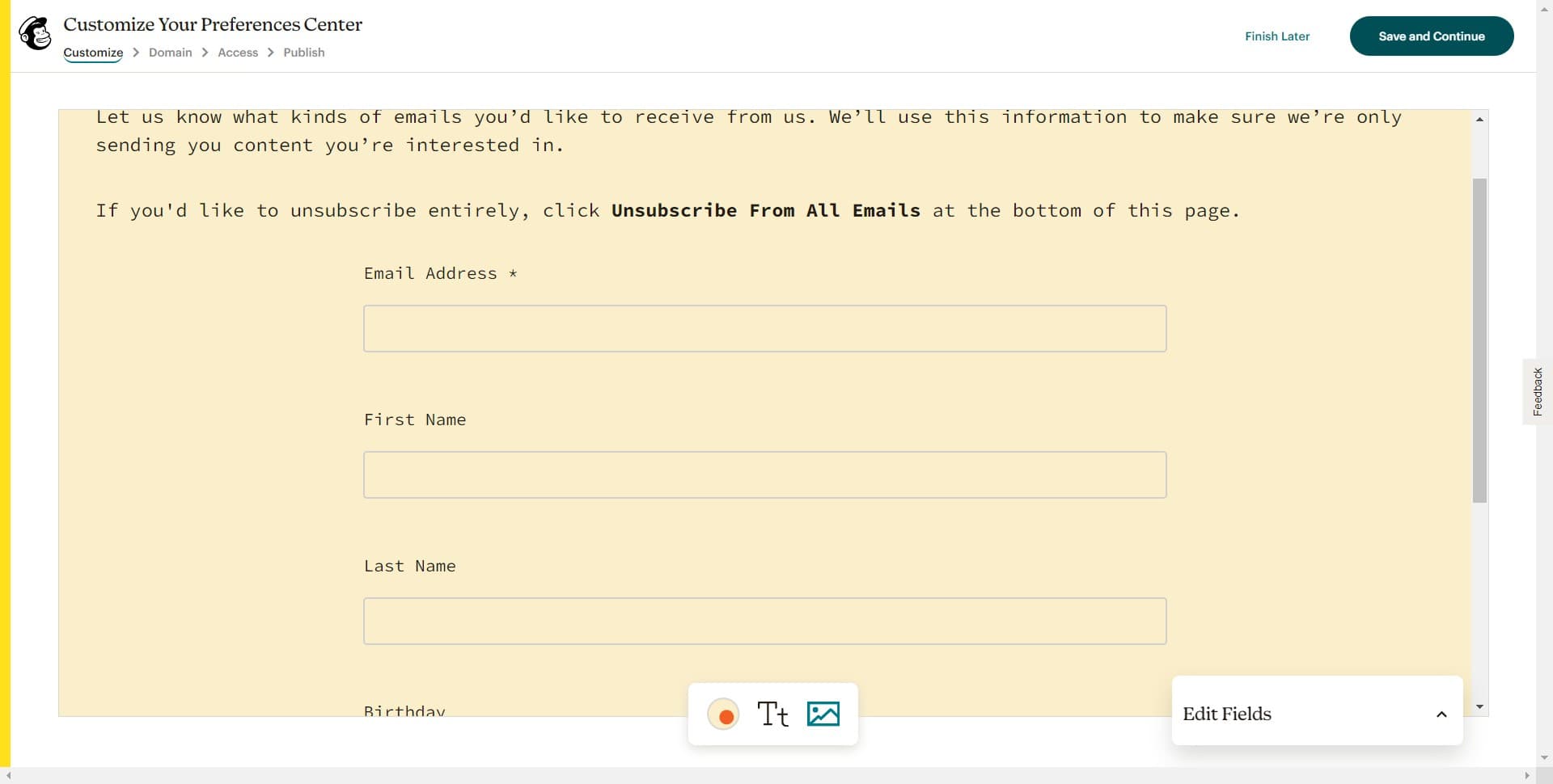 Save and continue setup